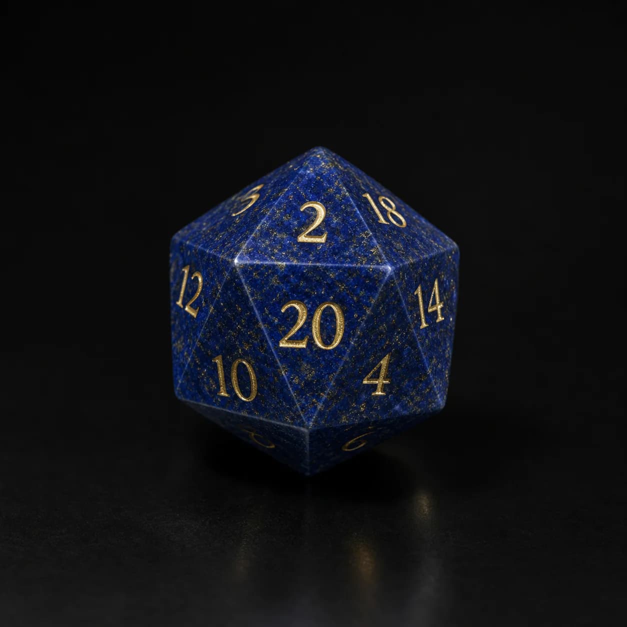 Lapis lazuli gemstone dice set arranged for retail-ready packaging