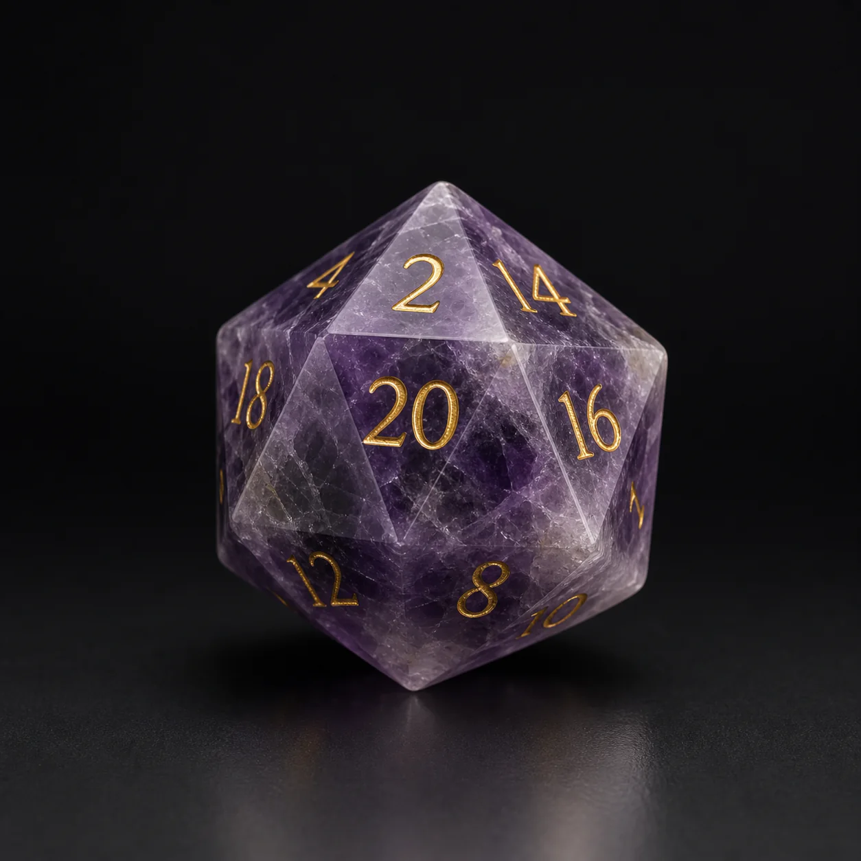 Amethyst natural gemstone D20 with gold numbers
